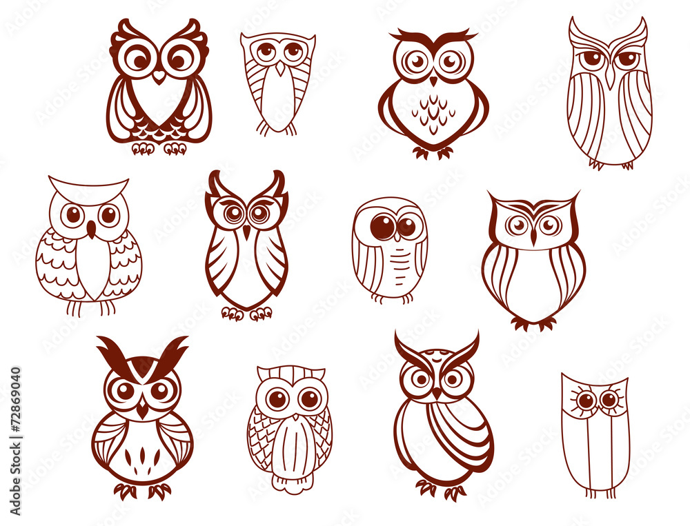 Obraz premium Set of vector owls