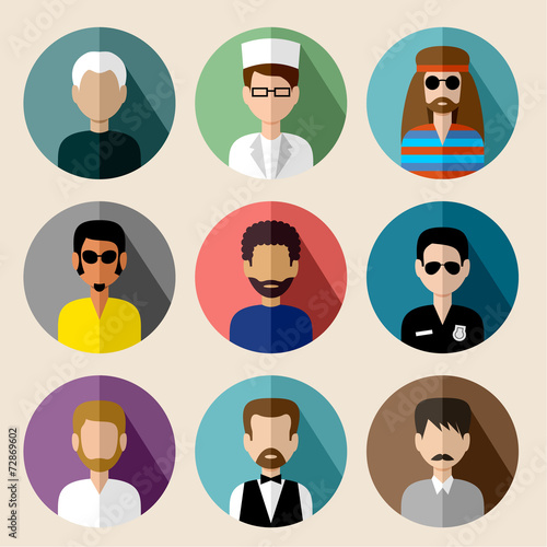 Set of round flat icons with men. vector illustration