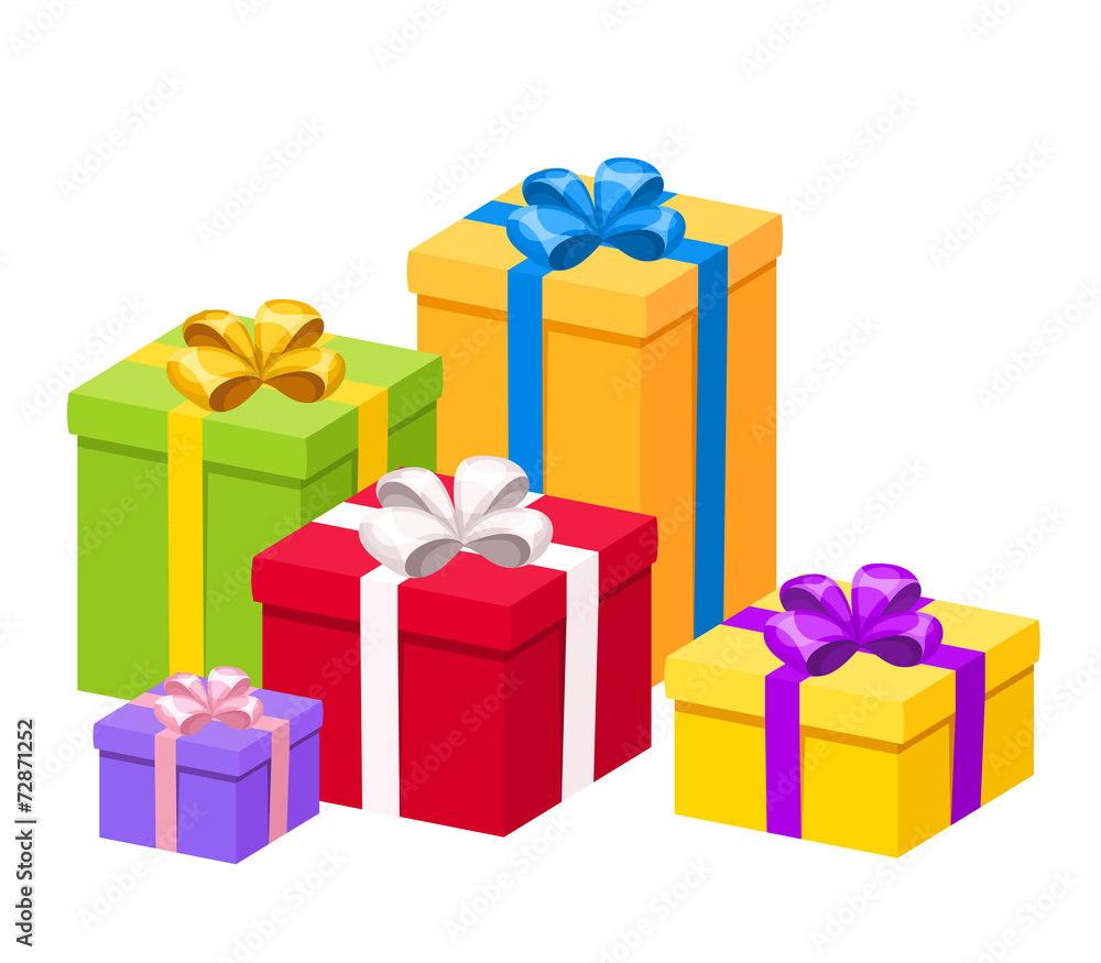 Fototapeta premium Colorful gift boxes with bows. Vector illustration.