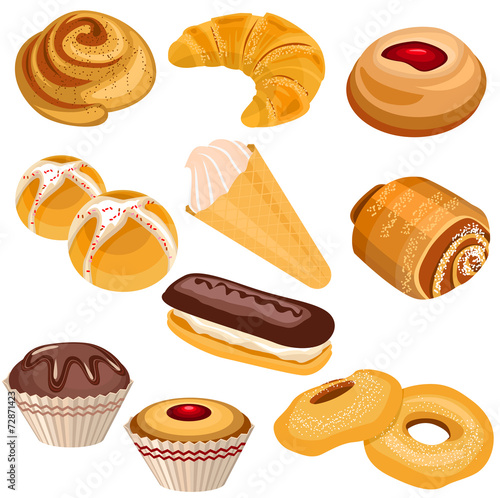 Set of pastry isolated on white