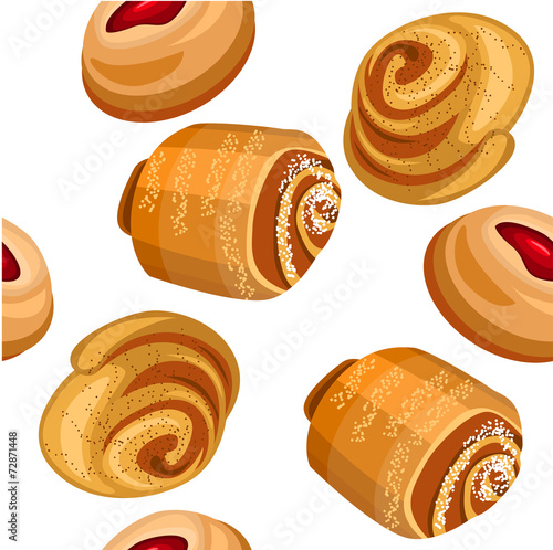 Seamless pattern with different cakes.