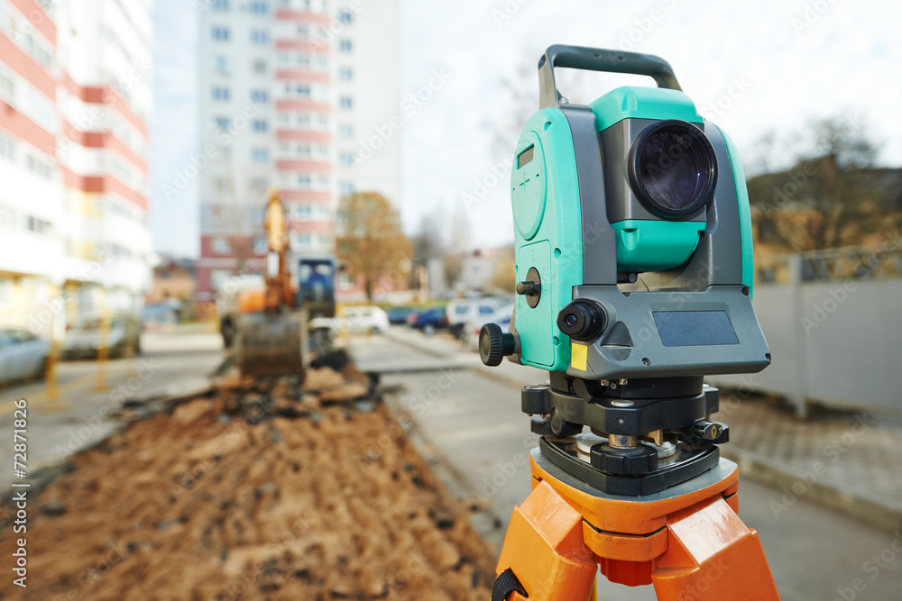 Surveyor equipment at construction site Surveyor equipment at construction site