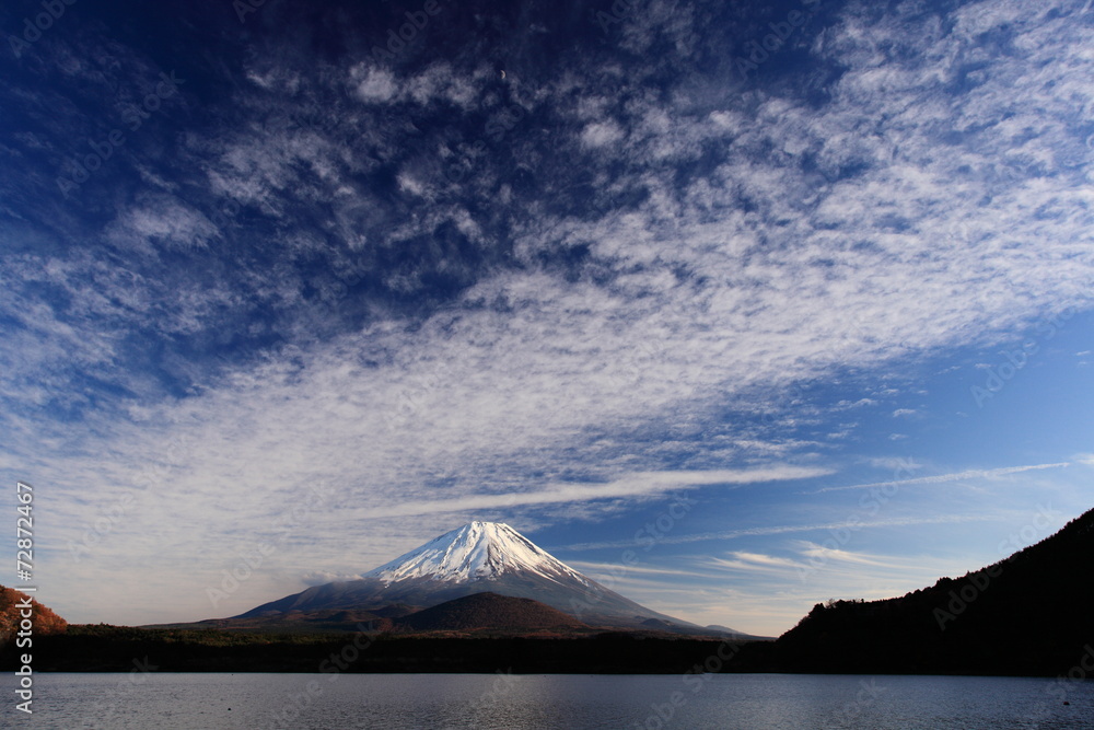 晩秋の精進湖と富士山
