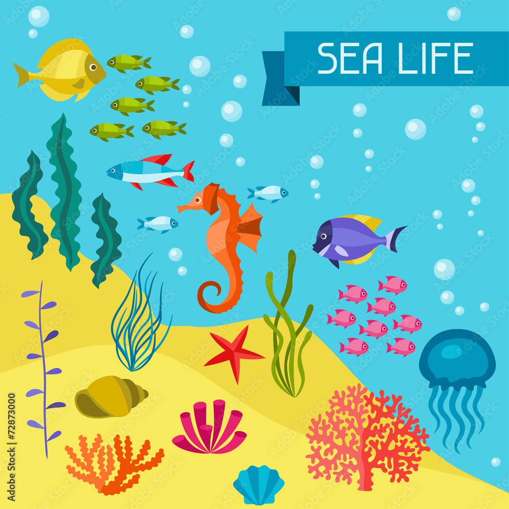 Marine life background design with sea animals.