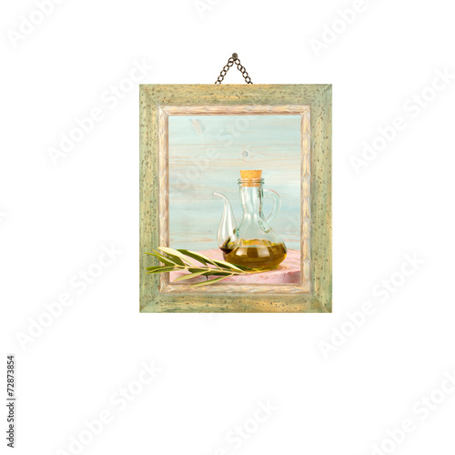 Virgin olive oil, picture hanging isolated photo