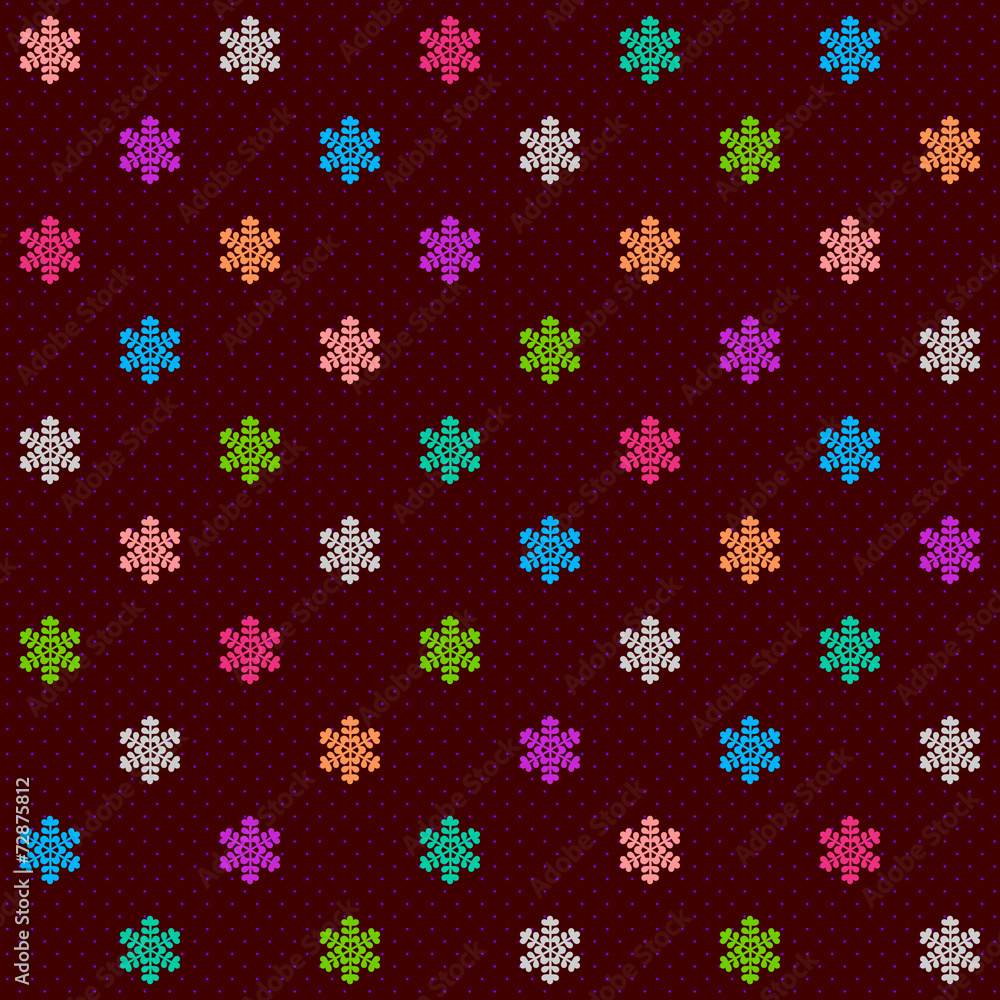 Dark dotted winter seamless pattern with multicolor snowflakes Dark dotted winter seamless pattern with multicolor snowflakes