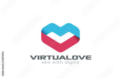 Virtual Love dating Ribbon shape Heart Logo design