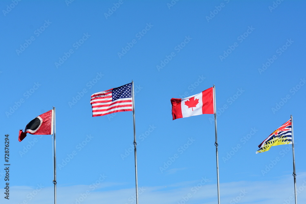 Flags of our nation fly in the breeze.