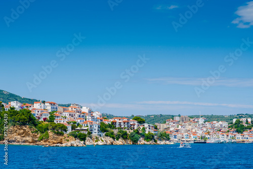 View of Skiathos town and harbour in Greece