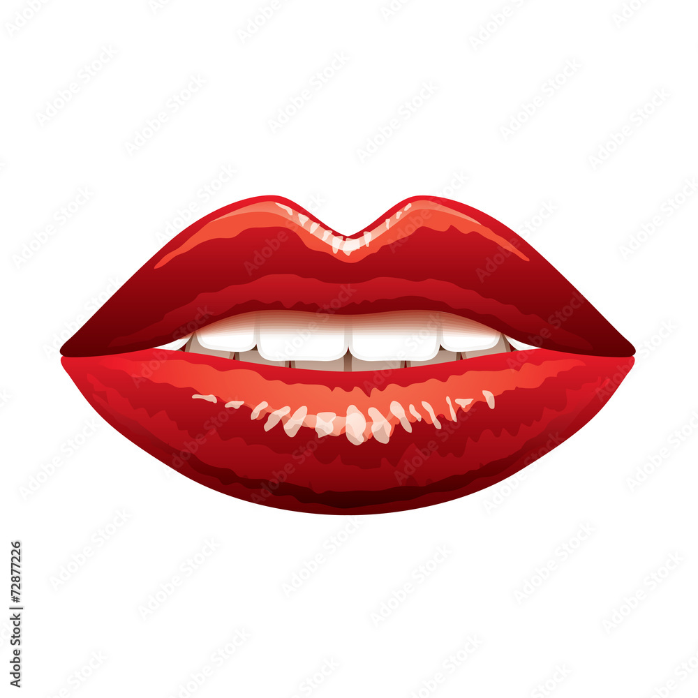 Beautiful red lips isolated on white vector