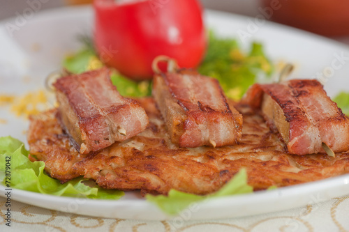 veal meat with bacon