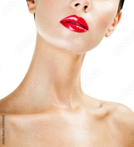 Fotografie Beautiful female lips with red lipstick