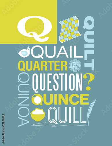 Letter Q words typography illustration alphabet poster design