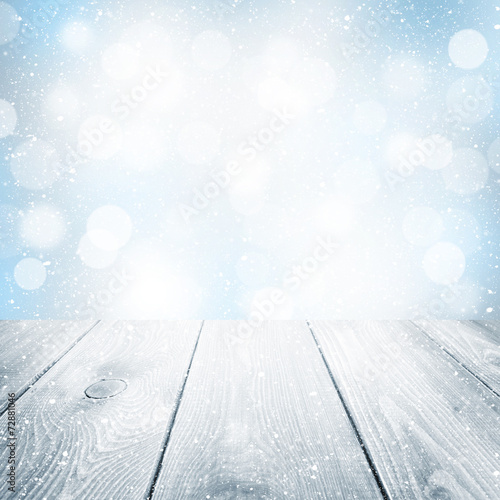 Christmas winter background with wooden table