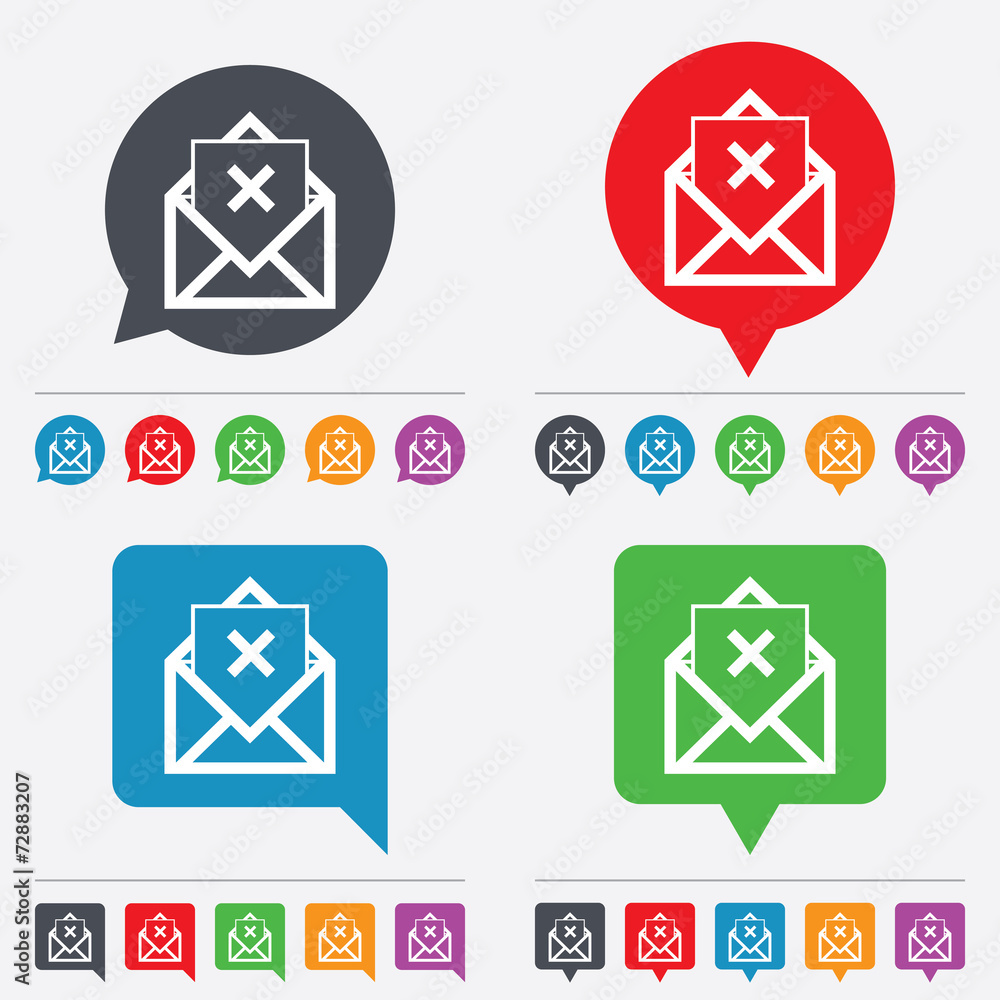Mail delete icon. Envelope symbol. Message sign Mail delete icon. Envelope symbol. Message sign
