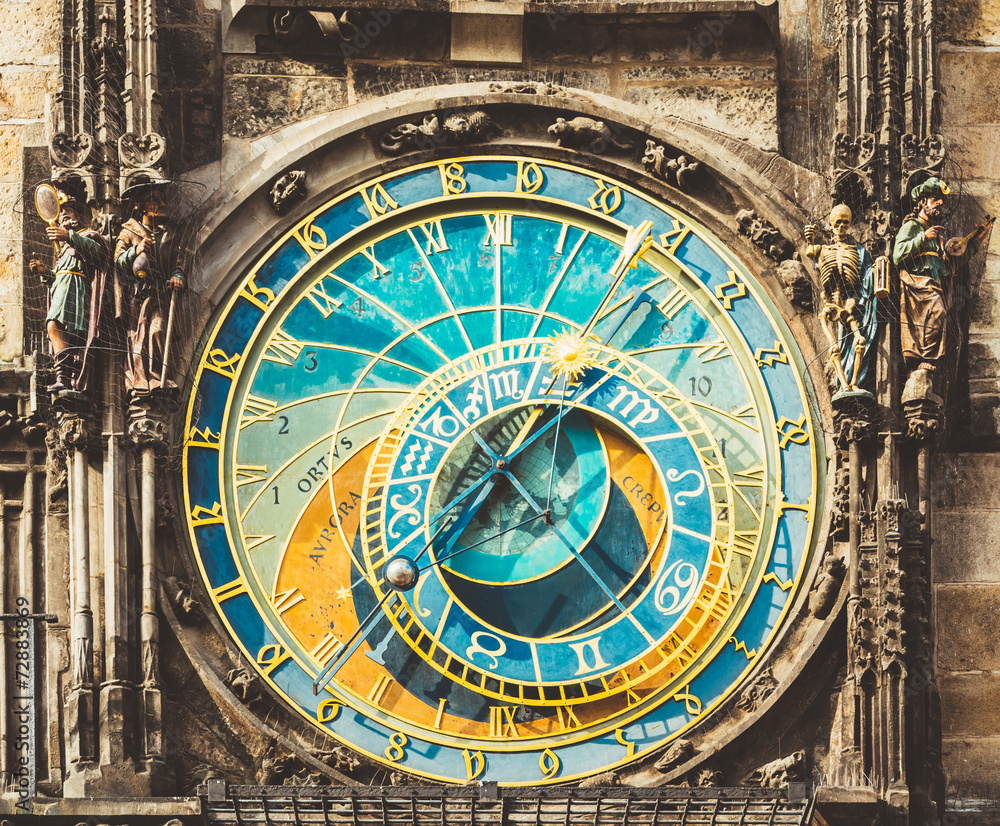 Astronomical Clock In Prague, Czech Republic. Close Up Photo