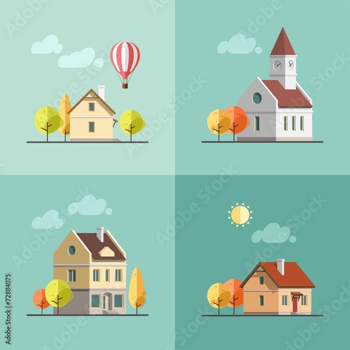Urban landscape set of buildings.