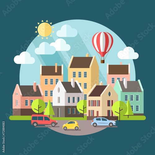 Flat design urban landscape illustration