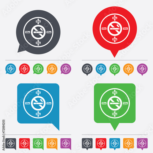 No smoking 10m distance sign icon. Stop smoking