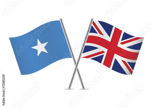 British and Somali flags. Vector illustration.