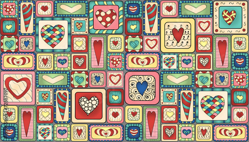 Seamless pattern original drawing doodle hearts.