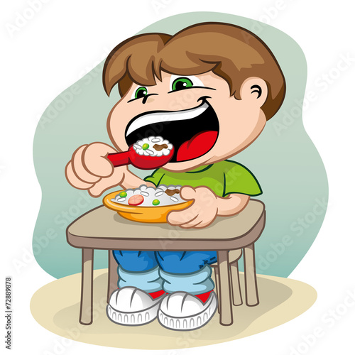 Child sitting at table feeding
