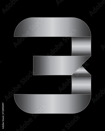 rectangular bent metal font, number 3
