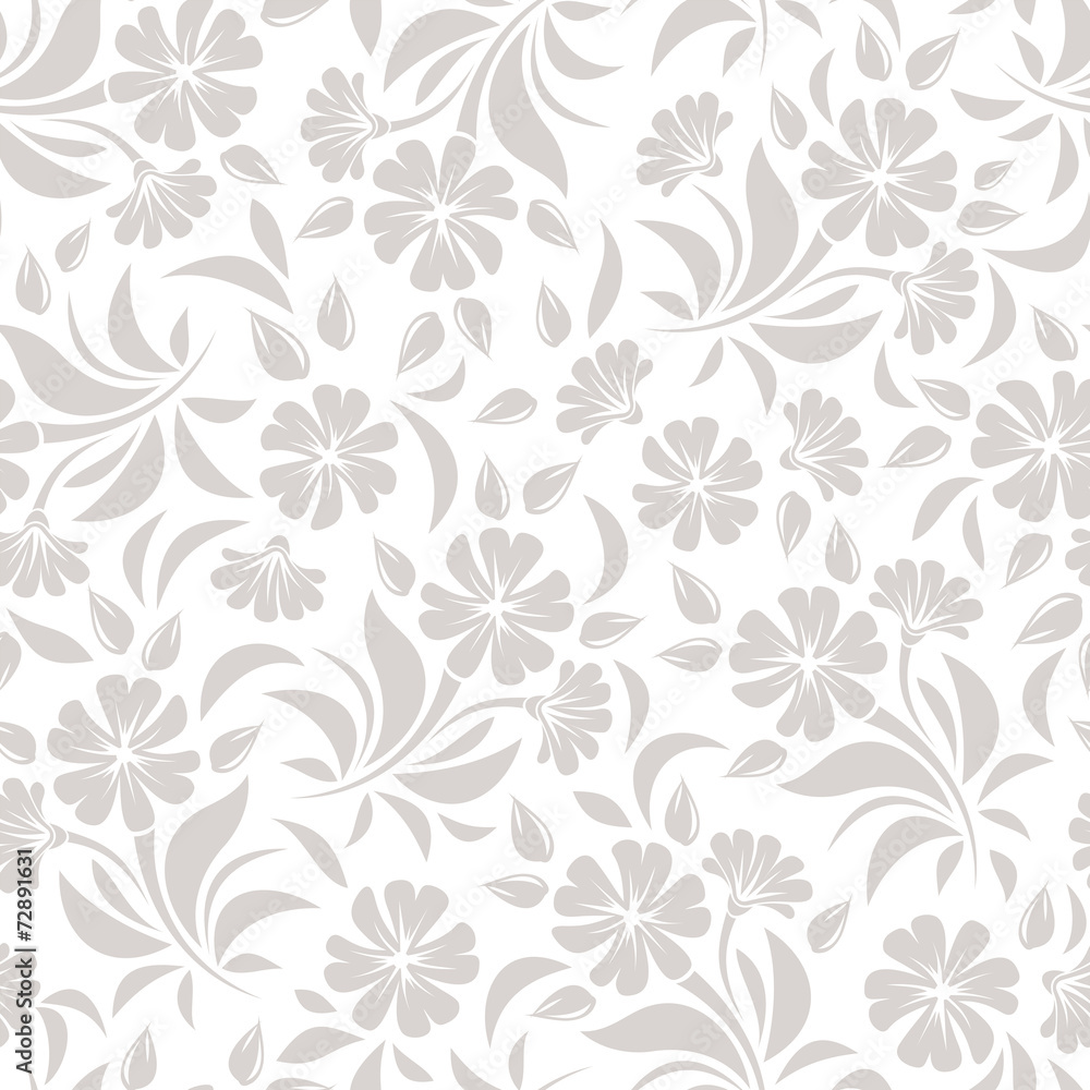 Fototapeta Seamless pattern with beige flowers on a white background.