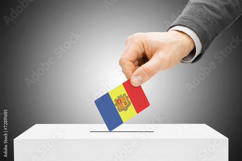 Voting concept - Male inserting flag into ballot box - Andorra