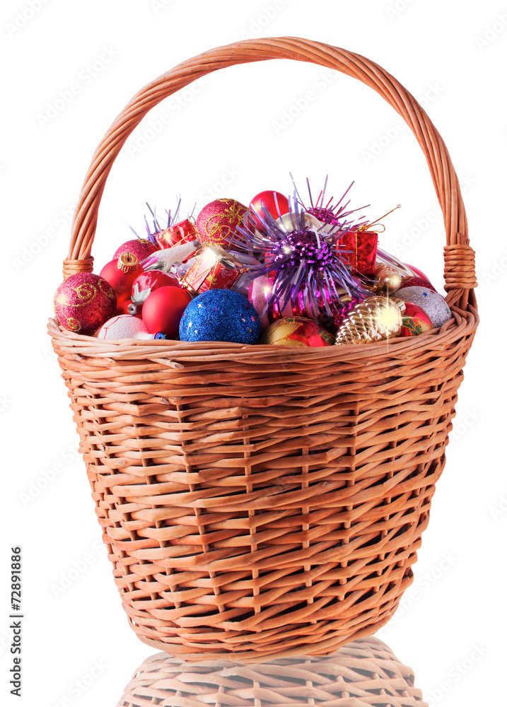 Big Basket with Christmas Baubles