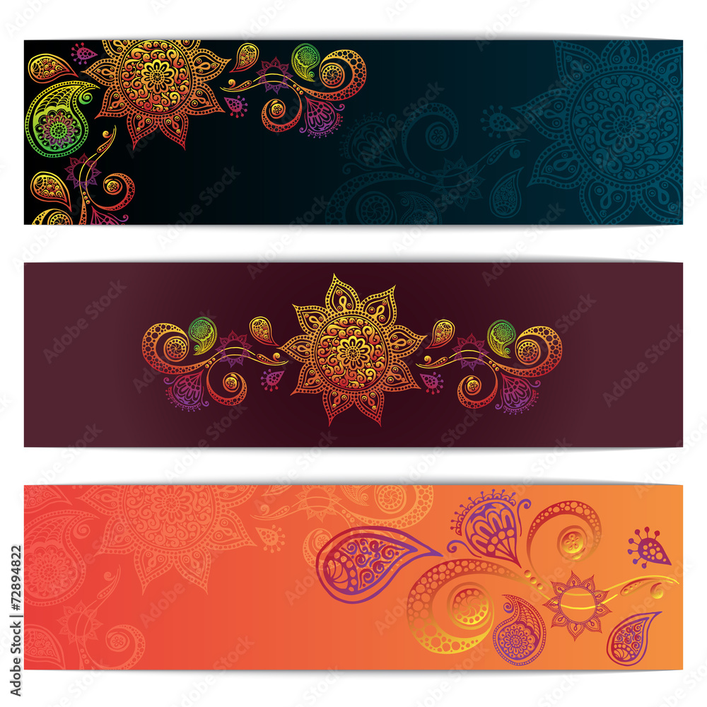 Abstract hand drawn ethnic pattern card set.