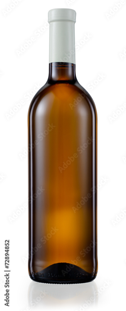 Dark brown glass bottle with white wine isolated. With clipping Dark brown glass bottle with white wine isolated. With clipping