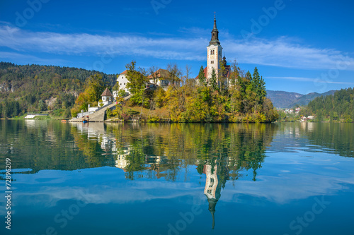 Island on Lake Bled in Autumn Morning