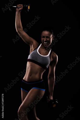 Schilderij op canvas Young sports-looking nice lady with dark hair