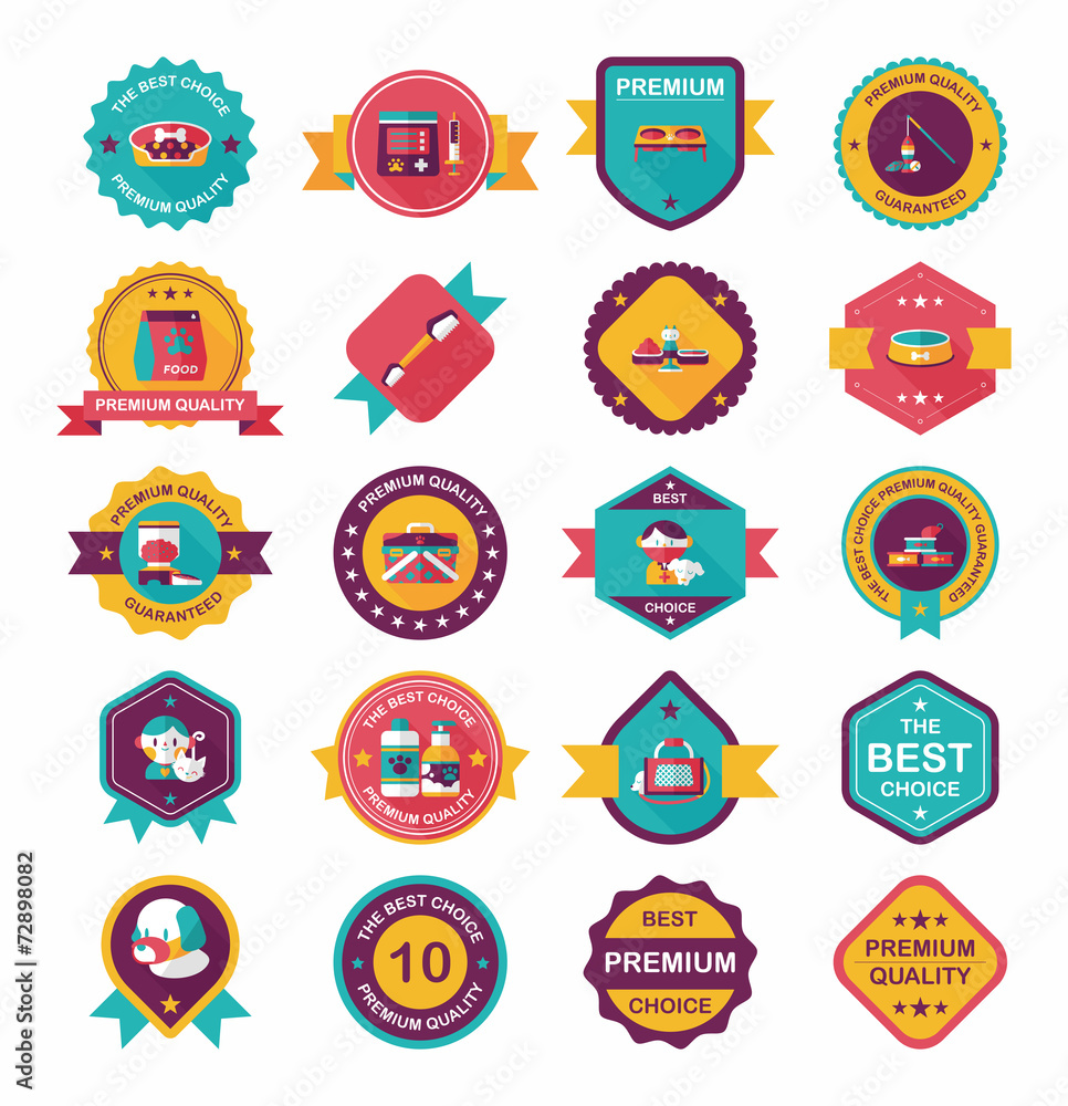 Pet badge flat banner design background set, eps10 Pet badge flat banner design background set, eps10