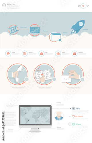 Flat website design template with business illustrations