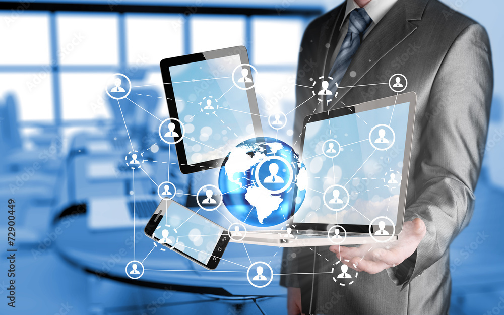 Business man using tablet PC and smartphone social connection Business man using tablet PC and smartphone social connection