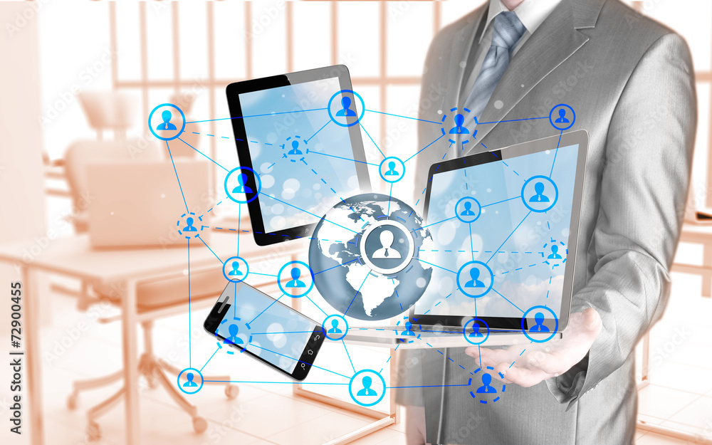Business man using tablet PC and smartphone social connection Business man using tablet PC and smartphone social connection