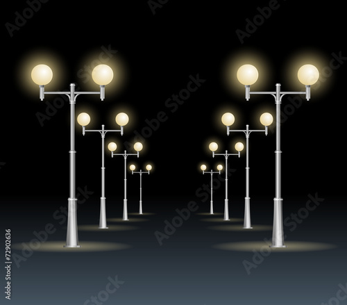 Street lanterns background, night dark sky