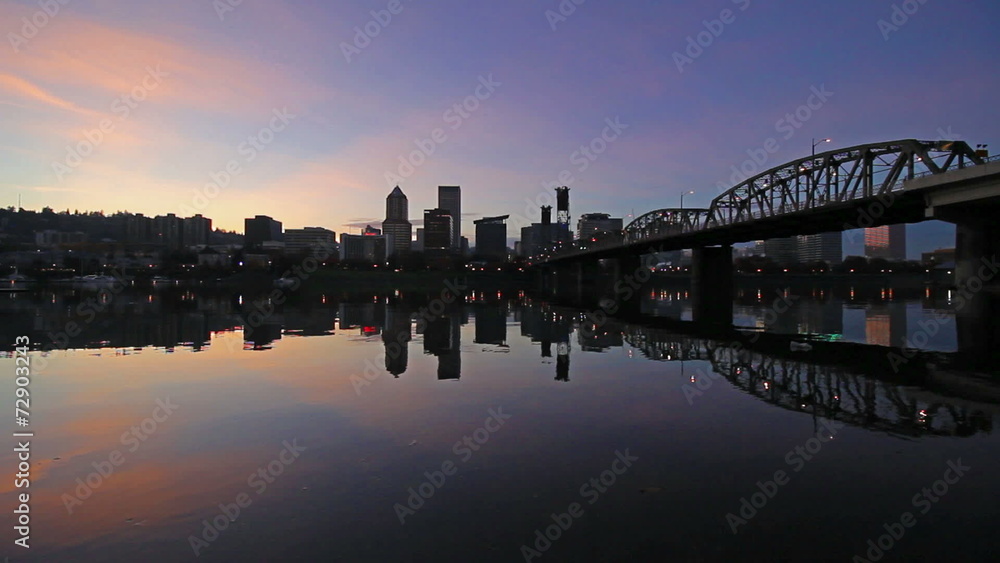 Portland Oregon City Skyline with Water Reflection at Sunset Portland Oregon City Skyline with Water Reflection at Sunset