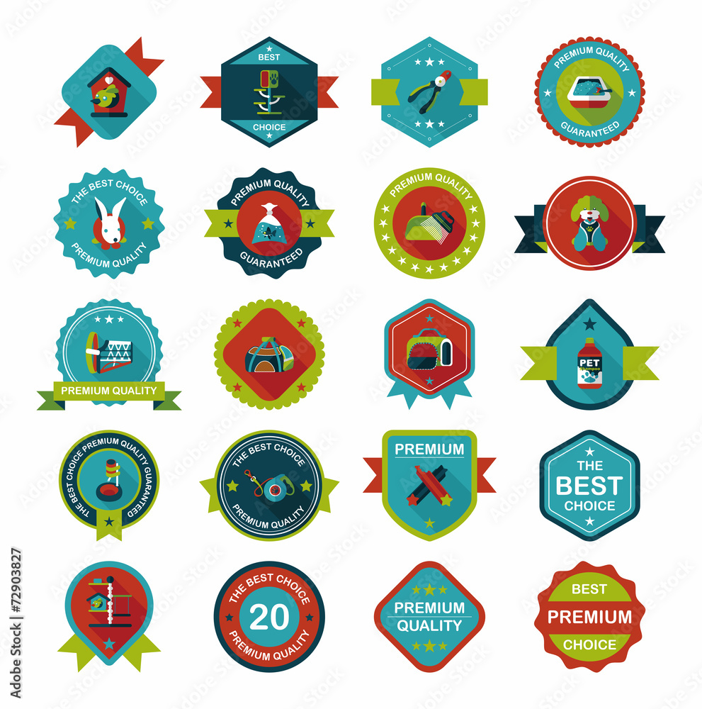 Pet badge flat banner design background set, eps10 Pet badge flat banner design background set, eps10