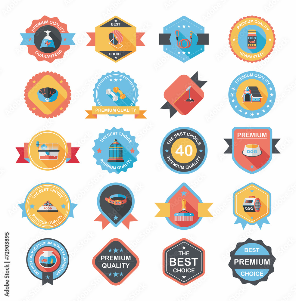 Pet badge flat banner design background set, eps10 Pet badge flat banner design background set, eps10