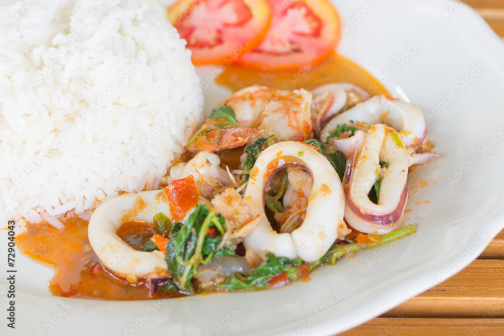 Seafood and Basil Stir Fry , Thai food Seafood and Basil Stir Fry , Thai food