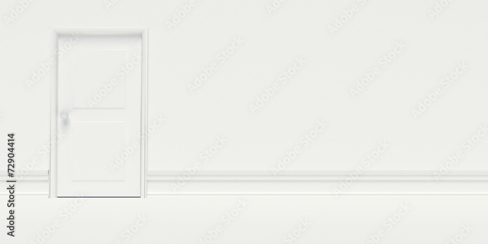 Closed White Door on White Wall Closed White Door on White Wall