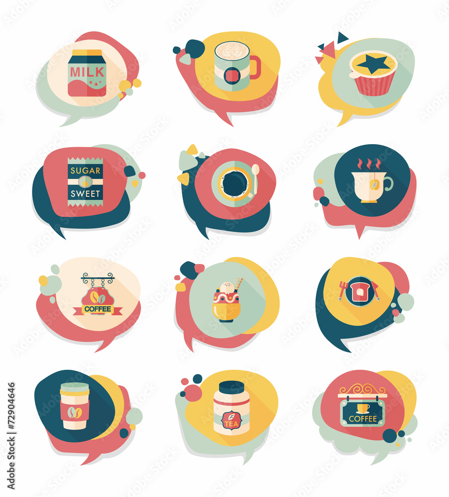 Coffee bubble speech flat banner design flat background set, eps Coffee bubble speech flat banner design flat background set, eps
