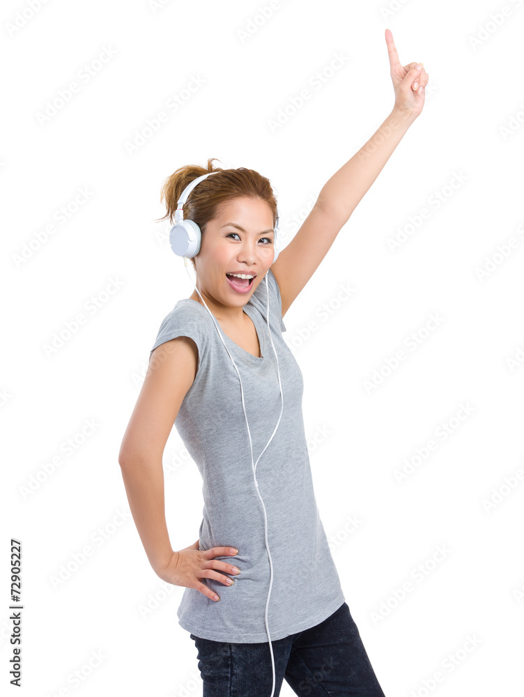 Woman with headphone and finger up Woman with headphone and finger up