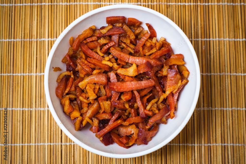 Fried chopped bacon