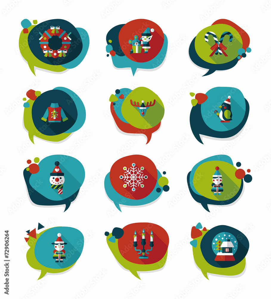 Christmas bubble speech banner design flat background set, eps10