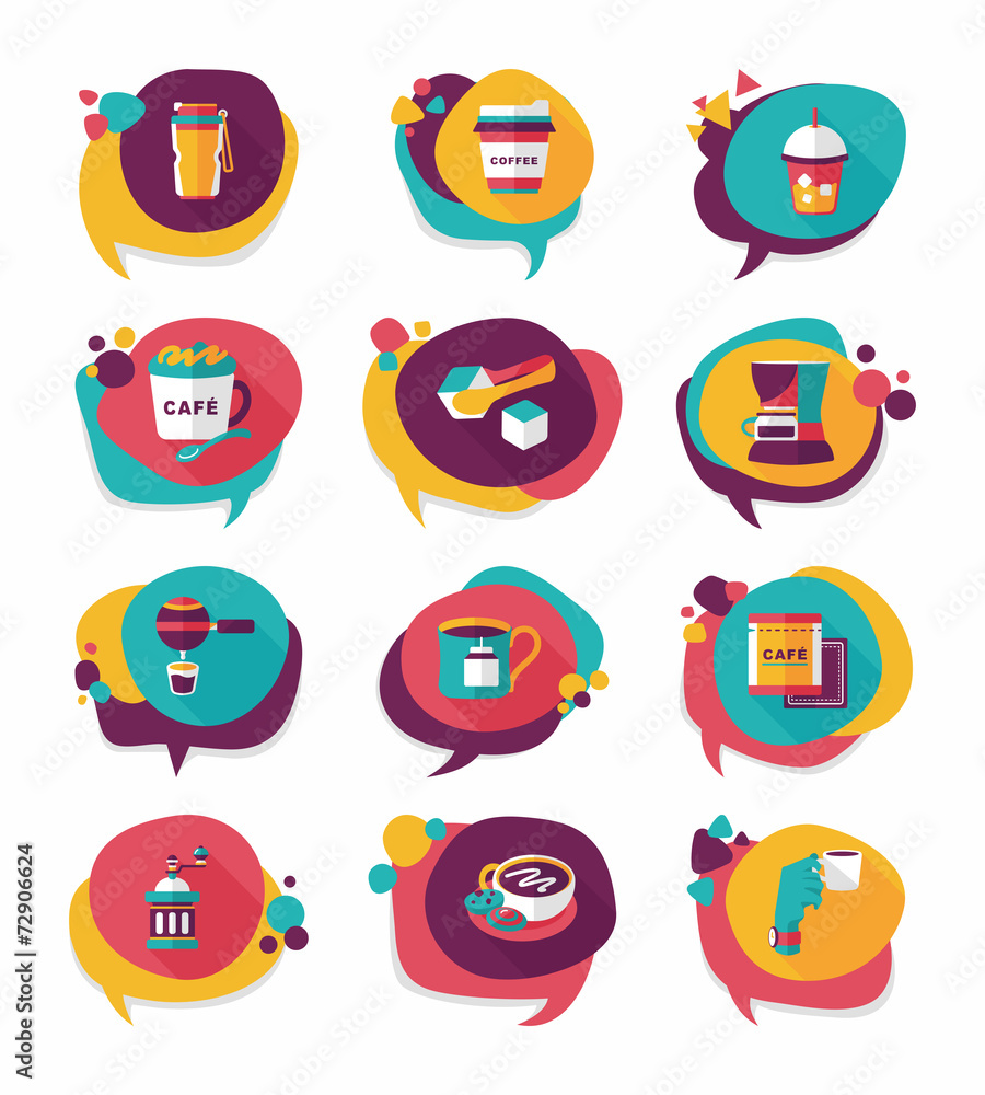 Coffee bubble speech flat banner design flat background set, eps