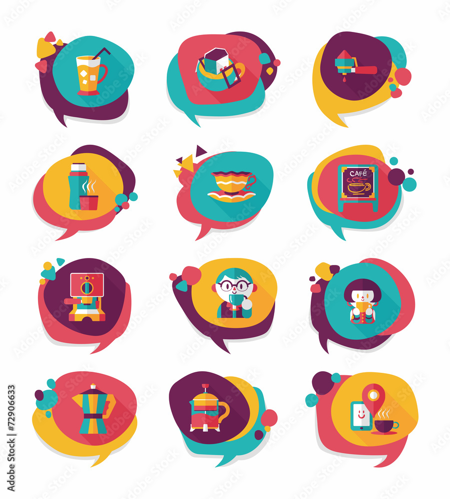 Coffee bubble speech flat banner design flat background set, eps Coffee bubble speech flat banner design flat background set, eps
